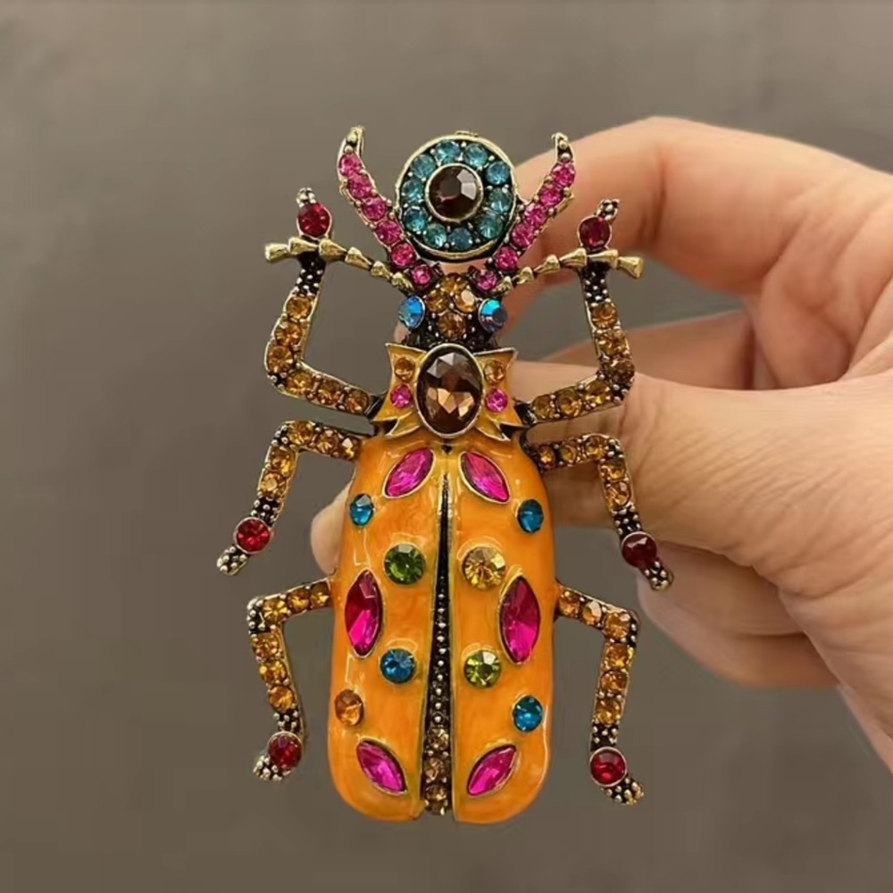 Huge outstanding Scarab Beetle Rhinestone Brooch Colorful
